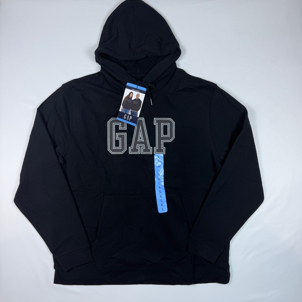 Gap Hoodie Mens Large Black Embroidered Arch Logo Fleece Pullover GP009969